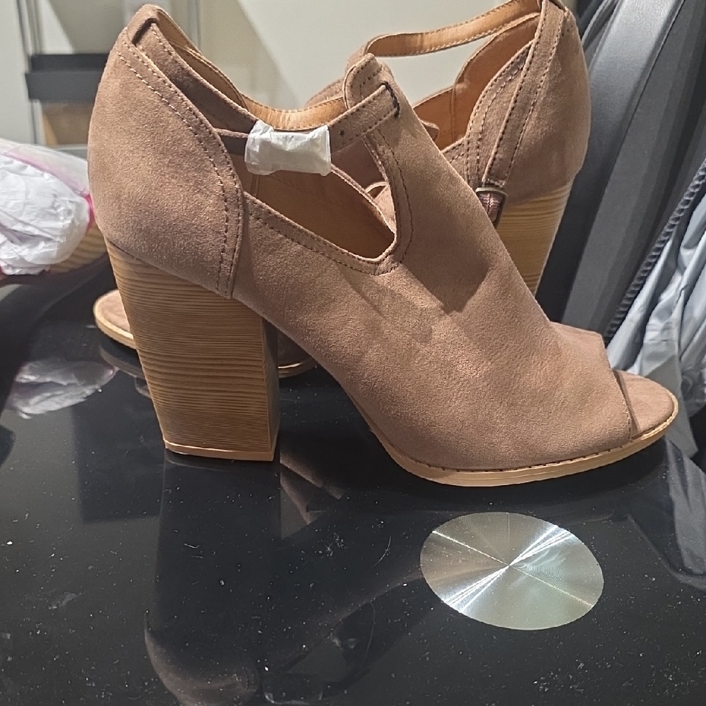 Women’s Taupe Suede Open-Toe Block Heel Sandals